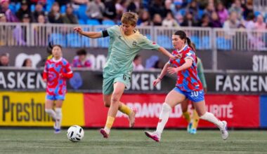 Quinn (6) and Montreal&rsquo;s Lisa Pechersky (10) during the match on May 2, 2026. (Northern Super League)