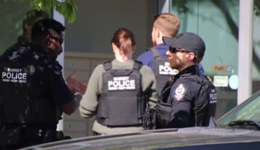 IHIT and Surrey police are on scene at an office complex at 76 Avenue and 130 Street after a man was shot dead in broad daylight on Monday, May 4. (1st Due Media/Contributed to Black Press Media)