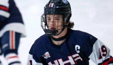 Right-winger Parker McMillan wears Yale Hockey Academy colours. (Photo: facebook.com/YHA.Lions)