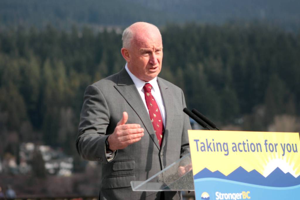 Mike Farnworth, now house leader, speaks in Port Moody March 6, 2024. (Lauren Collins/Black Press Media)