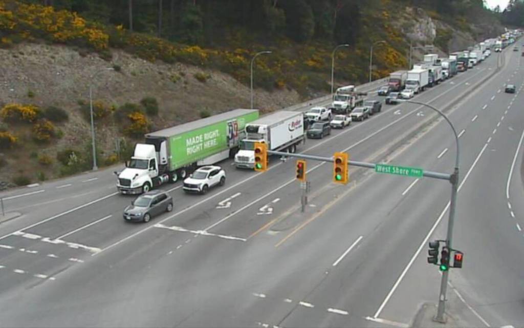 A multi-vehicle incident closes the Malahat in the early hours of May 8. (Drive BC)