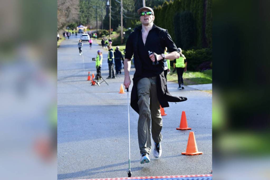 Richard Harlow, a visually impaired runner, competed at the Bastion 12K race earlier this year. He will run again independently at the Oceanside Mother&rsquo;s Day 5K Run/Walk and 10K race on Sunday, May 10. (Facebook photo)