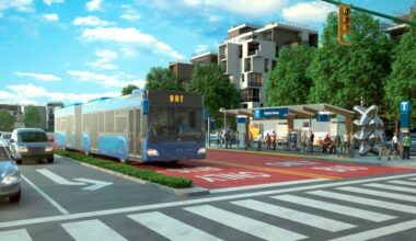 A conceptual sketch of TransLink&rsquo;s planned Bus Rapid Transit (BRT).