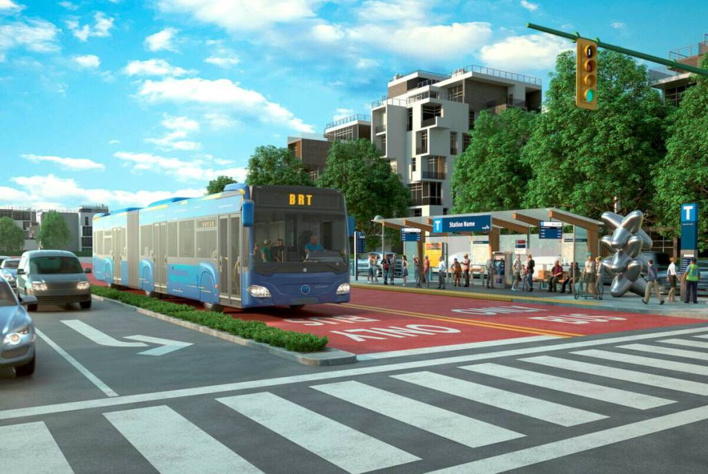 A conceptual sketch of TransLink&rsquo;s planned Bus Rapid Transit (BRT).