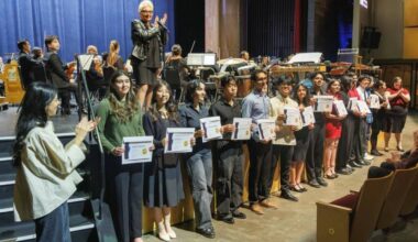 Surrey and White Rock high school students accept a VSO musical award. (Surrey Schools, from VSO/Contributed to Peace Arch News)