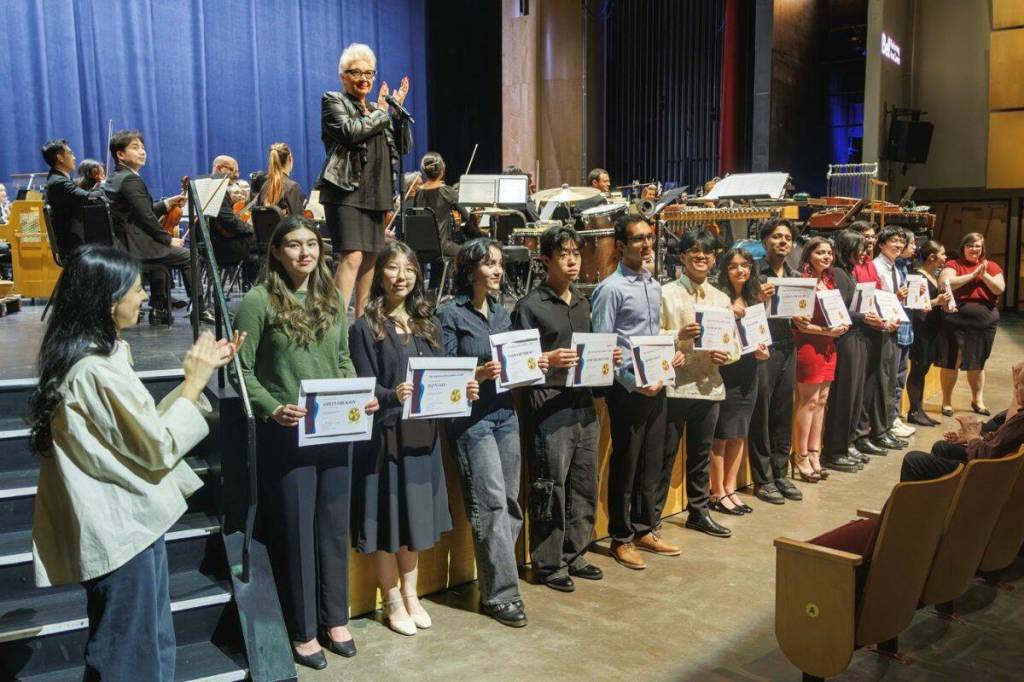 Surrey and White Rock high school students accept a VSO musical award. (Surrey Schools, from VSO/Contributed to Peace Arch News)