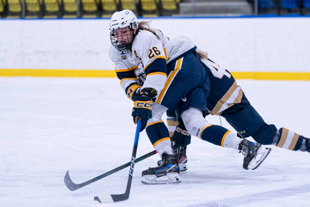 UBC Thunderbirds player and White Rock native Grace Elliott is one of 235 hockey players eligible for the 2026 PWHL Draft. Elliott is shown here in action vs. Trinity Western earlier in the 2025-2026 season. (Rich Lam/UBC Athletics Photo)