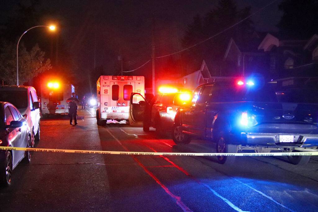 A large fight in Surrey sent several people to hospital with non-life threatening injuries Tuesday night (MAy 12). (1st Due Media/Contributed to Peace Arch News)