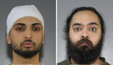 Surrey Police Service has release the photos of two foreign nationals who have been charged and arrested in an extortion-related April 22 shooting in the hopes of prompting more witnesses and information. (Surrey Police Service/Contributed to Peace Arch News)