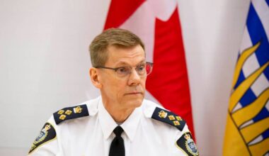 Chief Constable Norm Lipinski, during a meeting with Prime Minister Mark Carney and other senior law enforcement leaders of the B.C. extortion task force in Surrey on Thursday, Feb. 19, 2026. (Anna Burns/ Surrey Now-Leader)