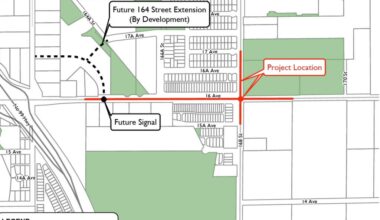 Surrey council has awarded the contract for road and water main improvements along 16 Avenue in South Surrey. Work is expected to start in June. (City of Surrey image)