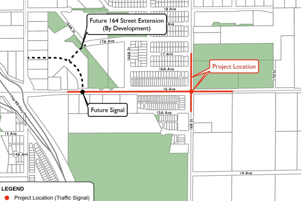 Surrey council has awarded the contract for road and water main improvements along 16 Avenue in South Surrey. Work is expected to start in June. (City of Surrey image)