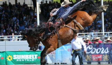 (Photo is from 2025 Rodeo) Nick Patterson was injured after a saddle bronc competition at the Cloverdale Rodeo on May 16. (Nick Patterson/Contributed to Peace Arch News)