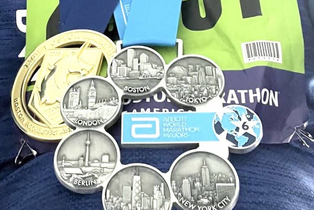 Marathon runners who complete Tokyo, New York, Boston, Chicago, Berlin, and London earn the coveted Six Star Medal for completing the Abbott World Marathon Majors. (Courtesy of David Sykes)