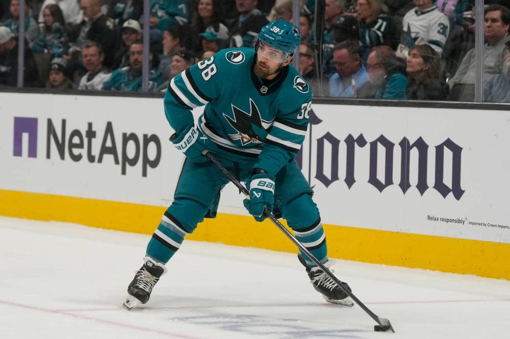 Jeff Chiu / THE ASSOCIATED PRESS FILES
San Jose Sharks defenceman Mario Ferraro averages just over 21 minutes per game and never finishes with fewer than 120 hits, so he fits what the Winnipeg Jets are trying to do in terms of being harder to play against.