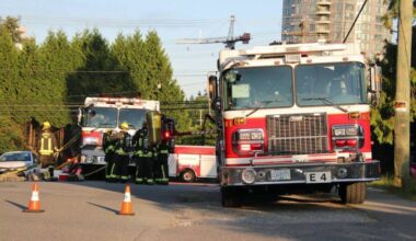Surrey firefighters attend to a house fire in Surrey just before 6 a.m. on May 21. (1st Due Media/Contributed to Peace Arch News)