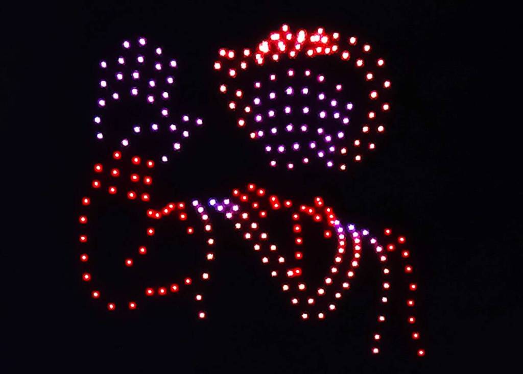 Cowboy image created by lit drones during Pixel Sky Animations&rsquo; show at the 2026 Cloverdale Rodeo & Country Fair. (Contributed to Surrey Now-Leader)