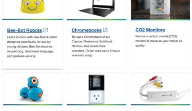 Some of the items in Surrey Libraries&rsquo; Tech to Go collection. (website screenshot)