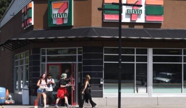 Customers leave 7-Eleven on Yale Road in Chilliwack on Thursday, May 21, 2026. It is one of hundreds of 7-Eleven stores closing across North America. (Jenna Hauck/ Chilliwack Progress)
