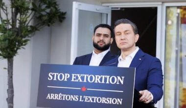 Pierre Poilievre, right, and MP for Abbotsford- South Langley Sukhman Gill speaking at a press conference outside Nirwan Flooring in Surrey on Friday, May 22, 2026. (Anna Burns/ Surrey Now-Leader)
