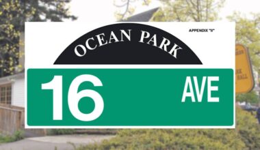 Surrey council on May 25, 2026 approved new signage for three Ocean Park locations. (City of Surrey graphic/Peace Arch News files)