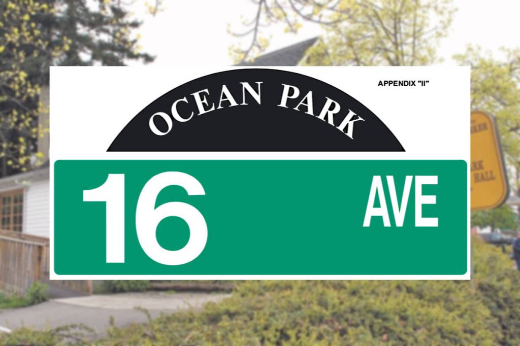 Surrey council on May 25, 2026 approved new signage for three Ocean Park locations. (City of Surrey graphic/Peace Arch News files)