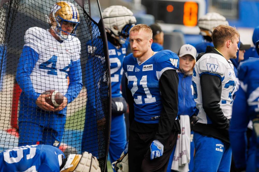 MIKE DEAL / FREE PRESS
Winnipeg Blue Bombers defensive back Nick Hallett (21) ranks sixth in franchise history with 80 special teams tackles. Last season was the first time he didn’t suit up for every game due to a neck issue.