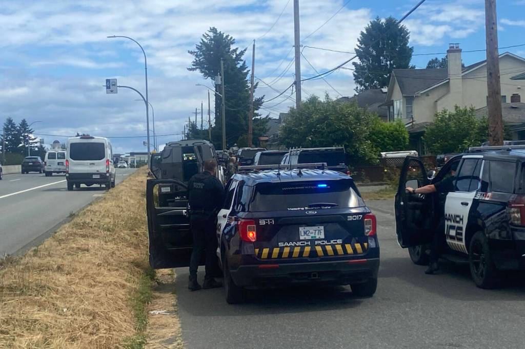 Police said several people entered the residence in the 100 block of Battleford Avenue on May 26 and refused to leave. (Saanich News/Bailey Seymour)