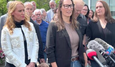 (L-R) Kimberley Coleman, Sandra Barthel, and Heather Hoogland presented their victim impact statements in court on May 28 regarding the murder of their parents, Arnold and Joanne De Jong. (Vikki Hopes/Abbotsford News)