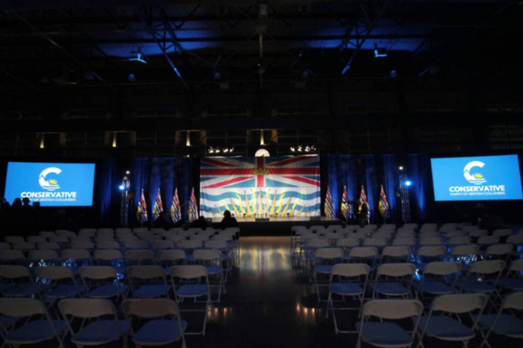 The Conservative Party of B.C.&rsquo;s party headquarters for the 2024 election night at the Rocky Mountaineer Station in Vancouver. The party is set to elect its new leader on May 30, 2026. (Lauren Collins/Black Press Media file)