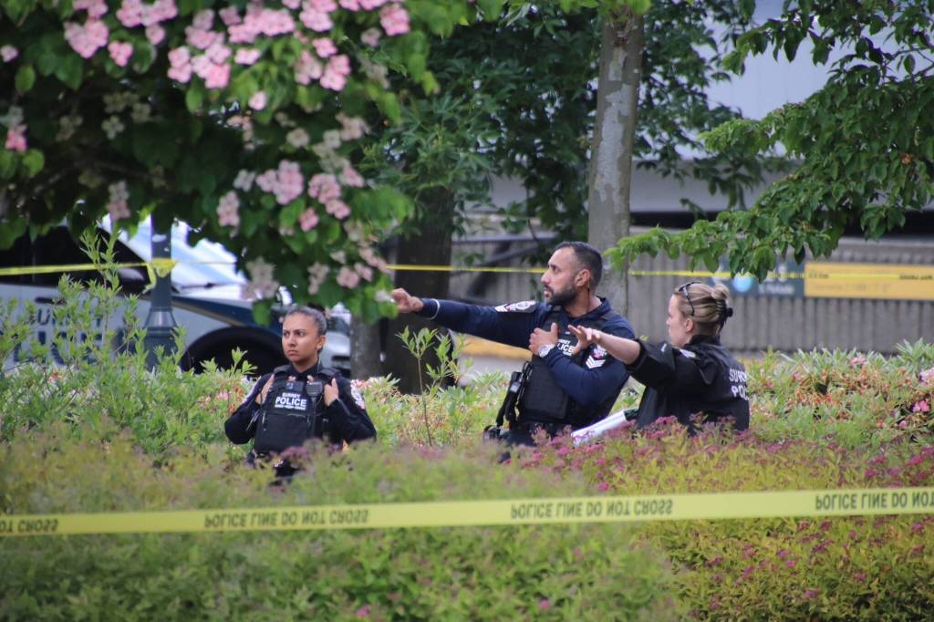 The scene of a police incident in Surrey on Friday, May 29, where a man was shot dead by police after reportedly stabbing two people – one fatally. IHIT and B.C.&rsquo;s independent police watchdog are now investigating. (1st Due Media/Contributed to Surrey Now-Leader)