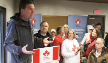 Forever Canada petition proponent Thomas Lukaszuk speaks during an event in Red Deer on Sunday, May 31. (Photo by Sean McIntosh/Advocate staff)