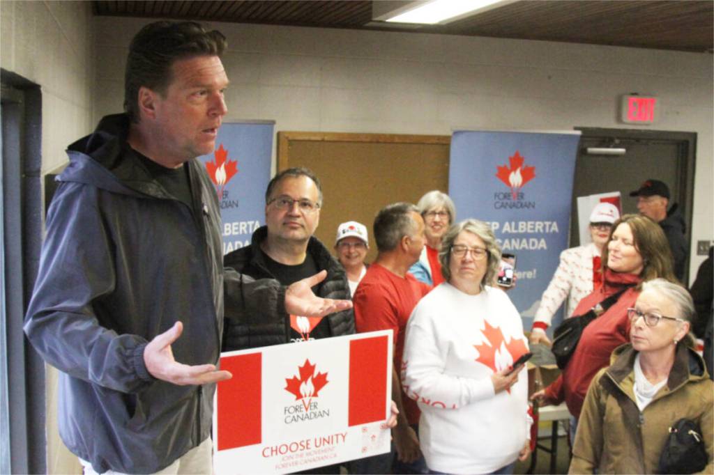 Forever Canada petition proponent Thomas Lukaszuk speaks during an event in Red Deer on Sunday, May 31. (Photo by Sean McIntosh/Advocate staff)