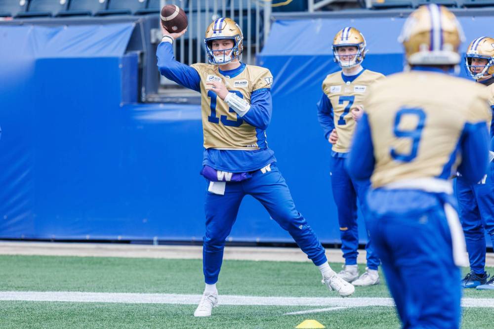 MIKE DEAL / FREE PRESS FILES
Quarterback Taylor Elgersma has consistently impressed during Bombers training camp, but his showing in the team’s pre-season opener against Saskatchewan made it clear there’s still work to be done.