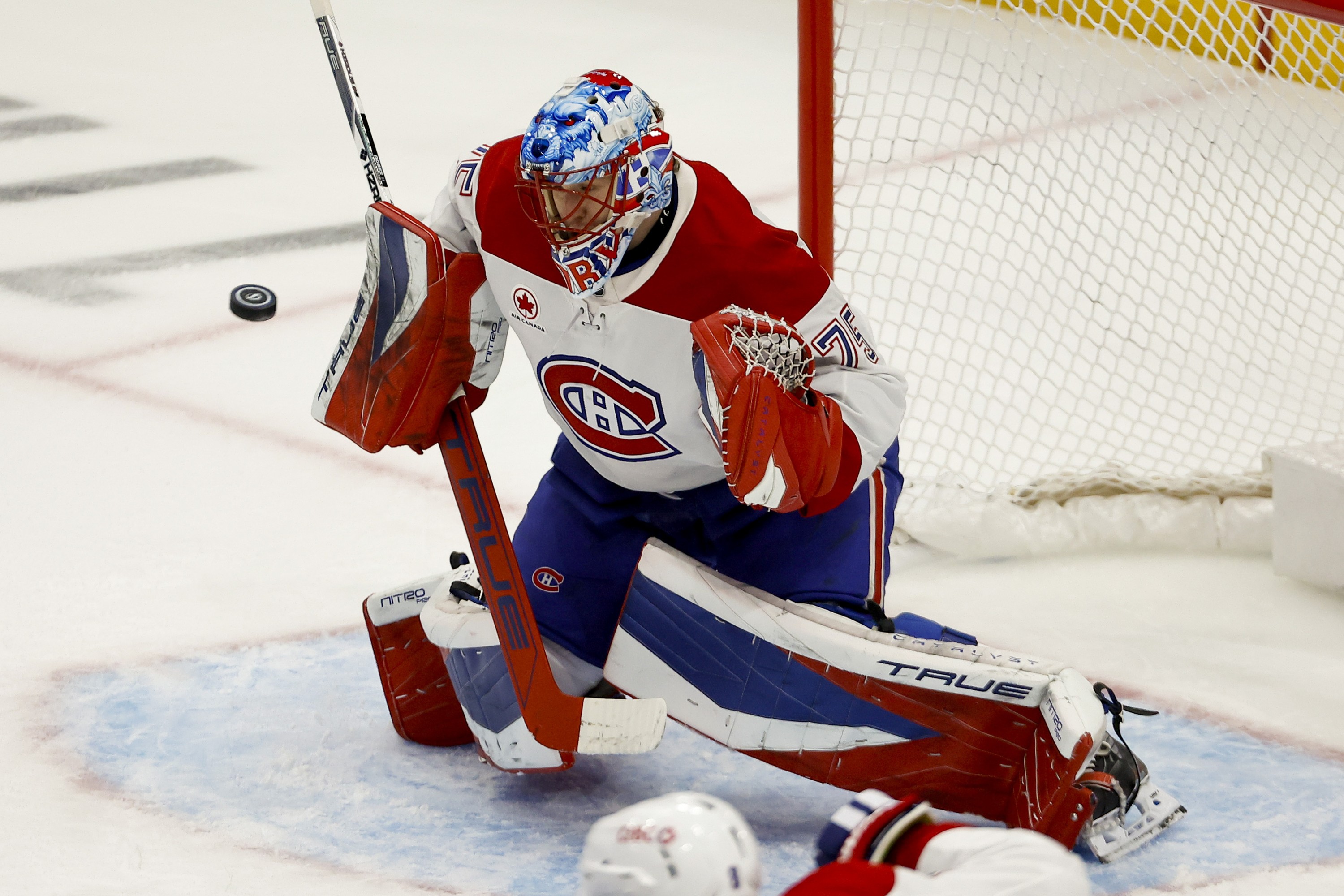 Montreal Canadiens goaltender Jakub Dobes makes a save