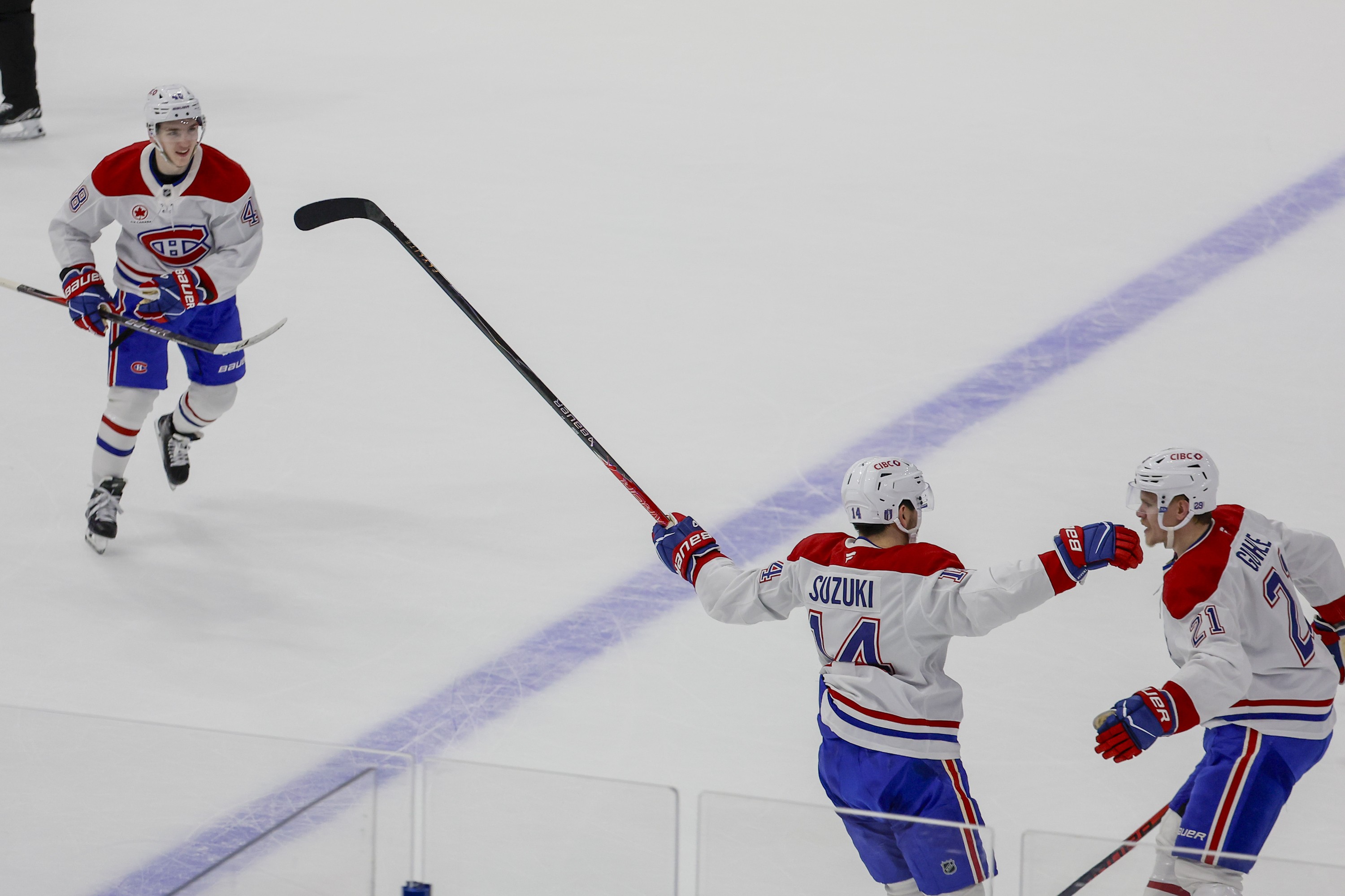 Montreal Canadiens centre Nick Suzuki celebrates his goal
