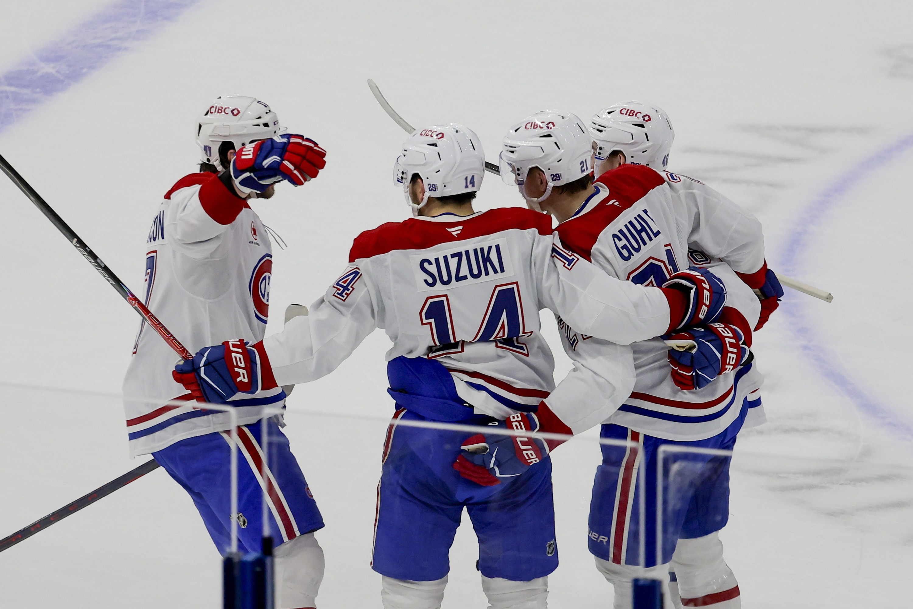 Montreal Canadiens centre Nick Suzuki celebrates his goal