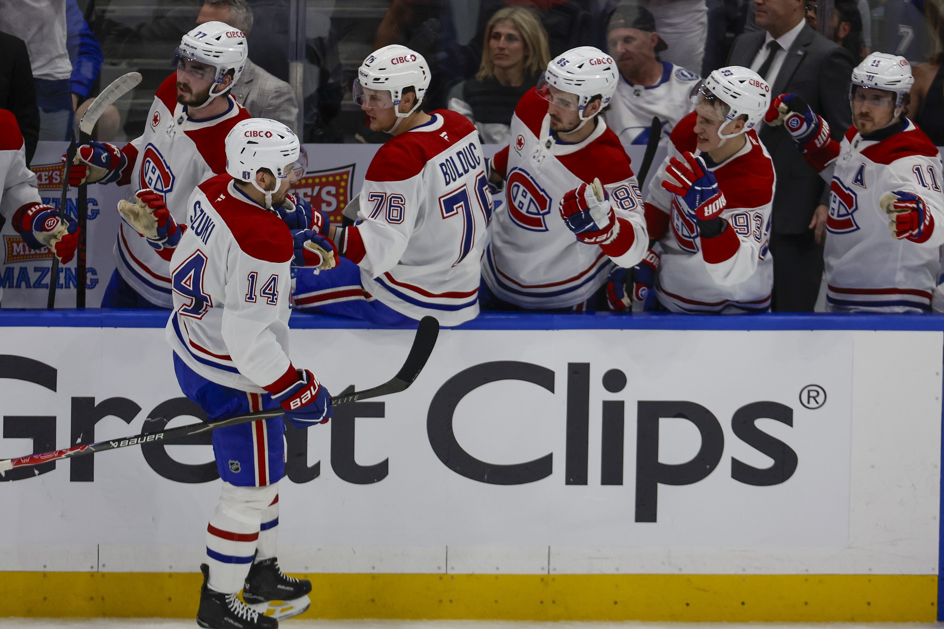 Montreal Canadiens centre Nick Suzuki celebrates his goal