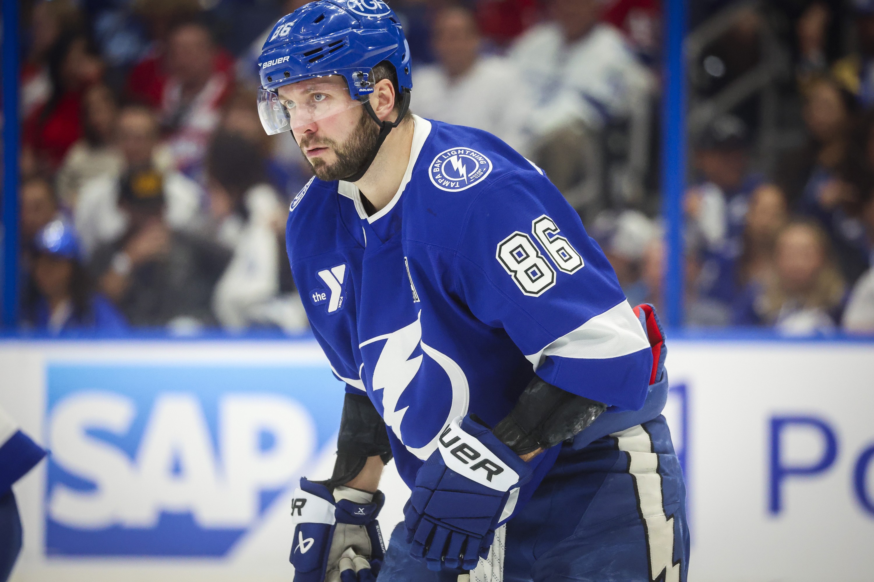 Tampa Bay Lightning right wing Nikita Kucherov is seen during a break in play