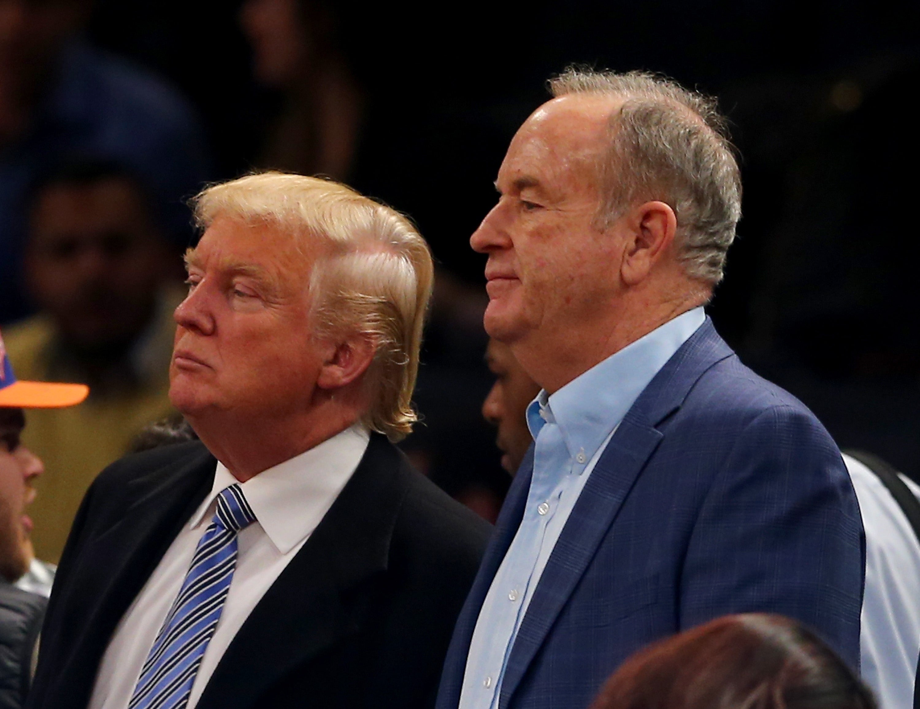 Trump and conservative commentator Bill O’Reilly attending NBA game between the New York Knicks and Cleveland Cavaliers at Madison Square Garden in 2014