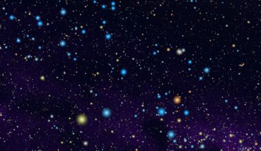 A view of a purple star-scape with blue and orange stars.