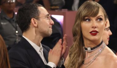LOS ANGELES, CALIFORNIA - FEBRUARY 04: Jack Antonoff and Taylor Swift attend the 66th GRAMMY Awards at Crypto.com Arena on February 04, 2024 in Los Angeles, California. (Photo by Kevin Mazur/Getty Images for The Recording Academy)