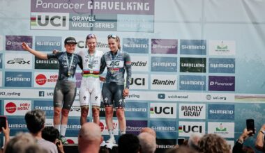 The rainbow jersey clad Lorena Wiebes (SD Worx-Protime) wins the Marly Grav UCI Gravel World Series race 2026