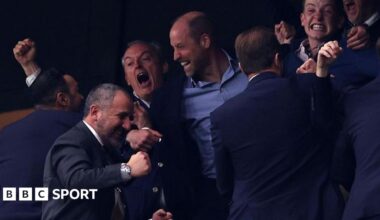 Prince William celebrating Aston Villa's Europa League final goal