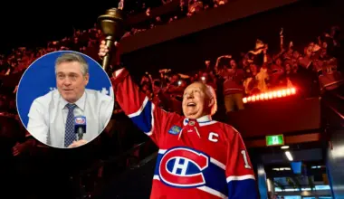 Photo of Patrick Roy and Yvan Cournoyer.