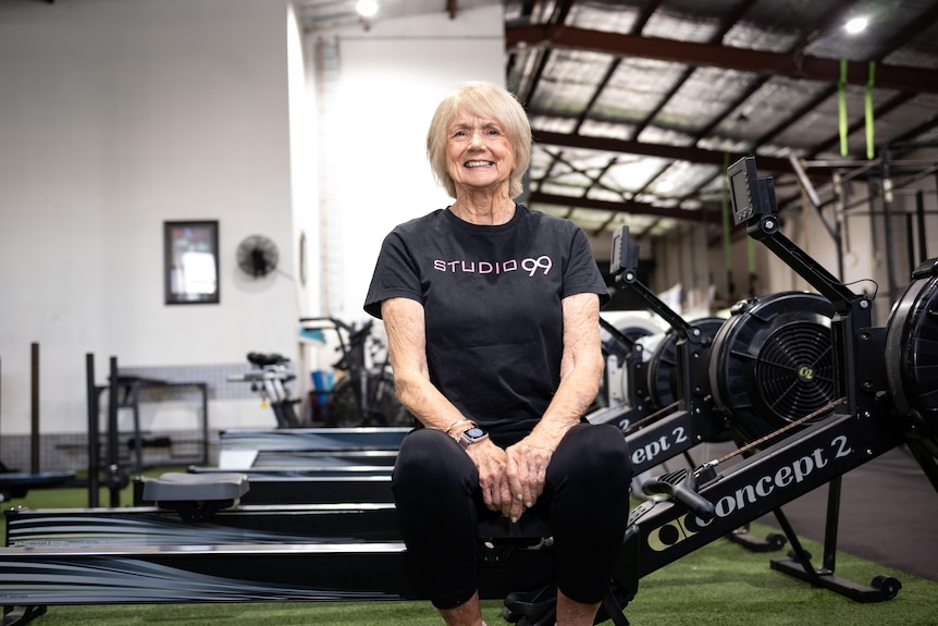 A woman on a rowing machine