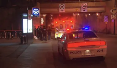 Police car near the Bell Centre after the Montreal Canadiens
