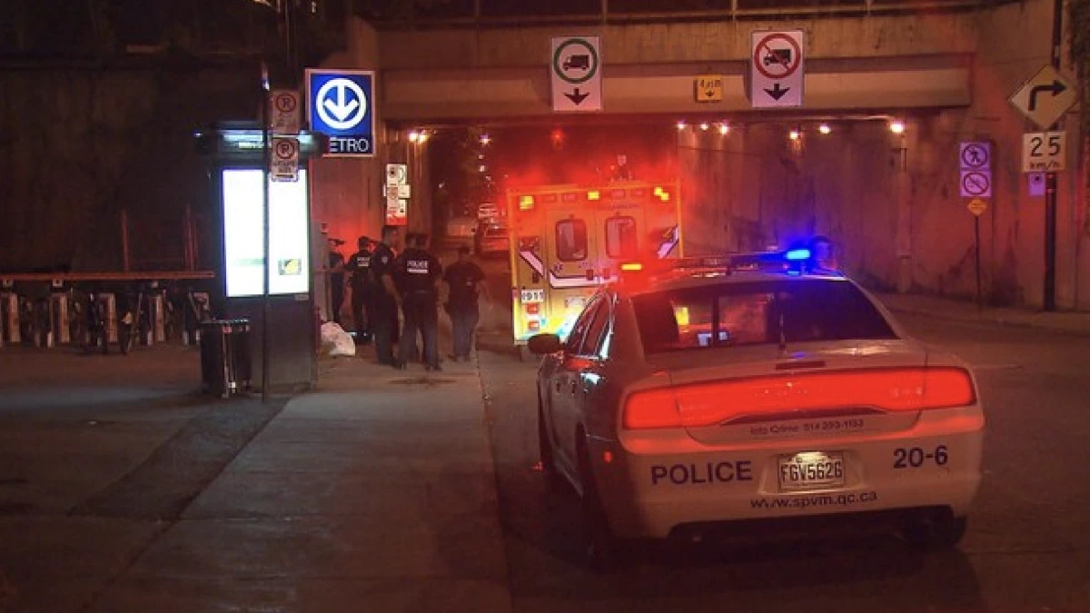 Police car near the Bell Centre after the Montreal Canadiens