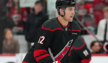 Carolina Hurricanes defenseman Charles Alexis Legault (62) skates during the warmups before the game against the Philadelphia Flyers at Lenovo Center.