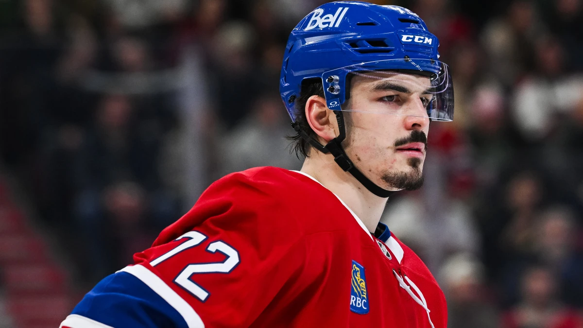 Montreal Canadiens defenseman Arber Xhekaj (72) looks on against the Vancouver Canucks during the first period at Bell Centre.